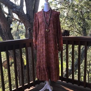 Universal Thread Ruffled Floral Print Prairie Dress Brown/Orange Size L